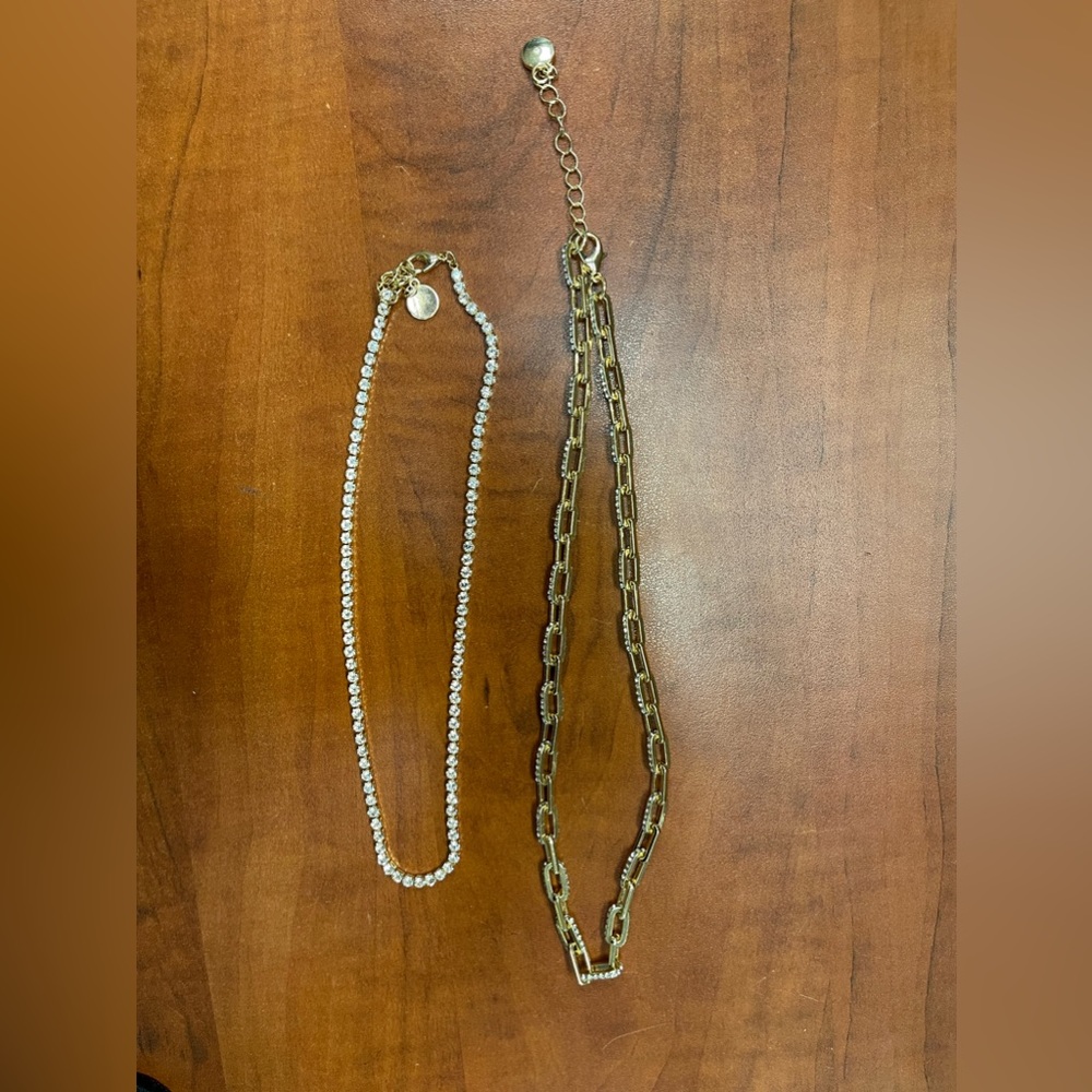 NWOT Two gold tone with looks like diamonds Necklace